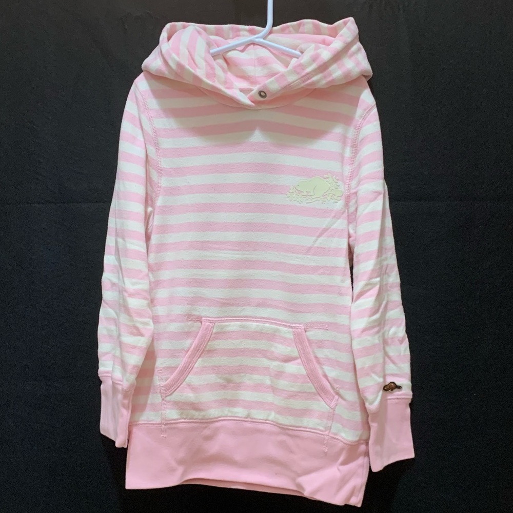 Roots Hoodie Pink and White Stripe Girls Size Medium